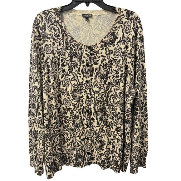 Talbots Womens Floral Print V-Neck Long Sleeve Sweater Sz 3X Black Cream - Picture 1 of 12